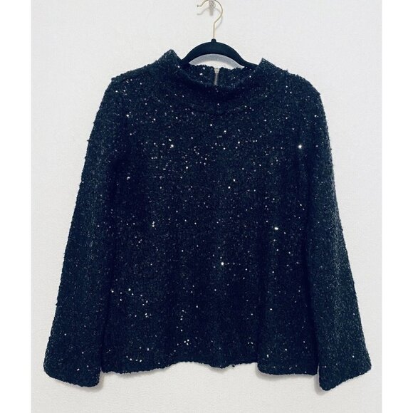 Soft Surroundings Womens Sedona Sequin Sweater Mock Neck Black Petite Medium - Picture 1 of 8